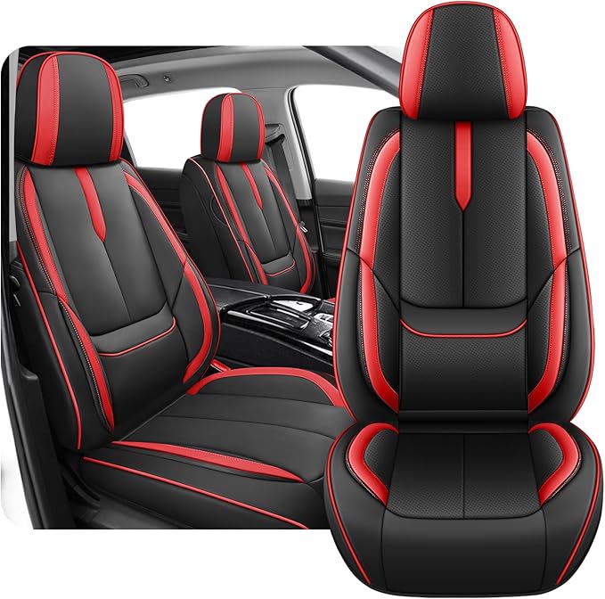 Fit for 98% of Mercedes Benz Car Seat Covers, Premium Nappa Leather Seat Cover, Fully Wrapped Protect Modern Style Seat Cover (2-Seat Standard, Black & Red)