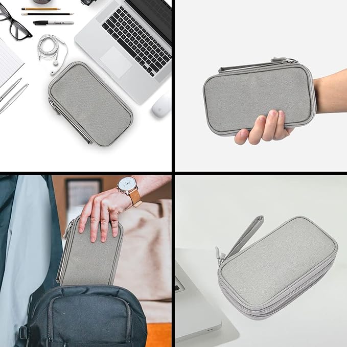 Electronic Organizer Bag, Waterproof Portable Electronic Organizer Travel Accessories Cable Bag Universal Cord Storage Case for CableCord Storage Double Layer - Gray, Large