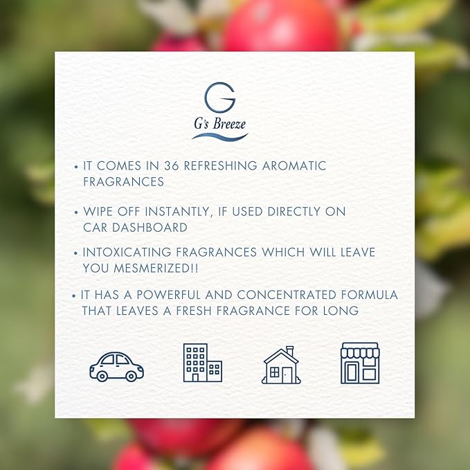 G's Breeze Red Apple Air Freshener – Crisp and Juicy Fragrance of Fresh Apples – Refreshing and Invigorating Aroma for Home, Car, or Office – Brighten Your Space with Fruity Freshness