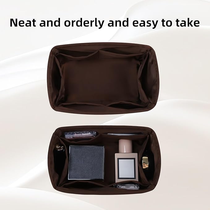 DGAZ Silk Purse Organizer Insert Fits LV Speedy 16/20/25/30/35/45 bags，Silky Smooth Bag Organizer，Luxury Handbag & Tote Shaper（Global Brown，SP30）