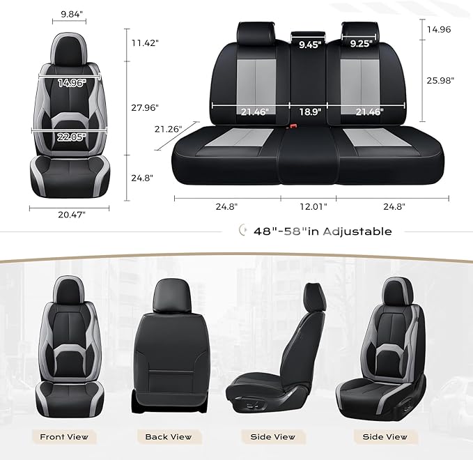 Coverado Car Seat Covers, Leather Seat Covers Full Set, Waterproof Car Seat Protector with Lumbar Support, Automotive Seat Covers Seat Cushions Universal Fit for Most Cars SUV Trucks, (Black&Beige)