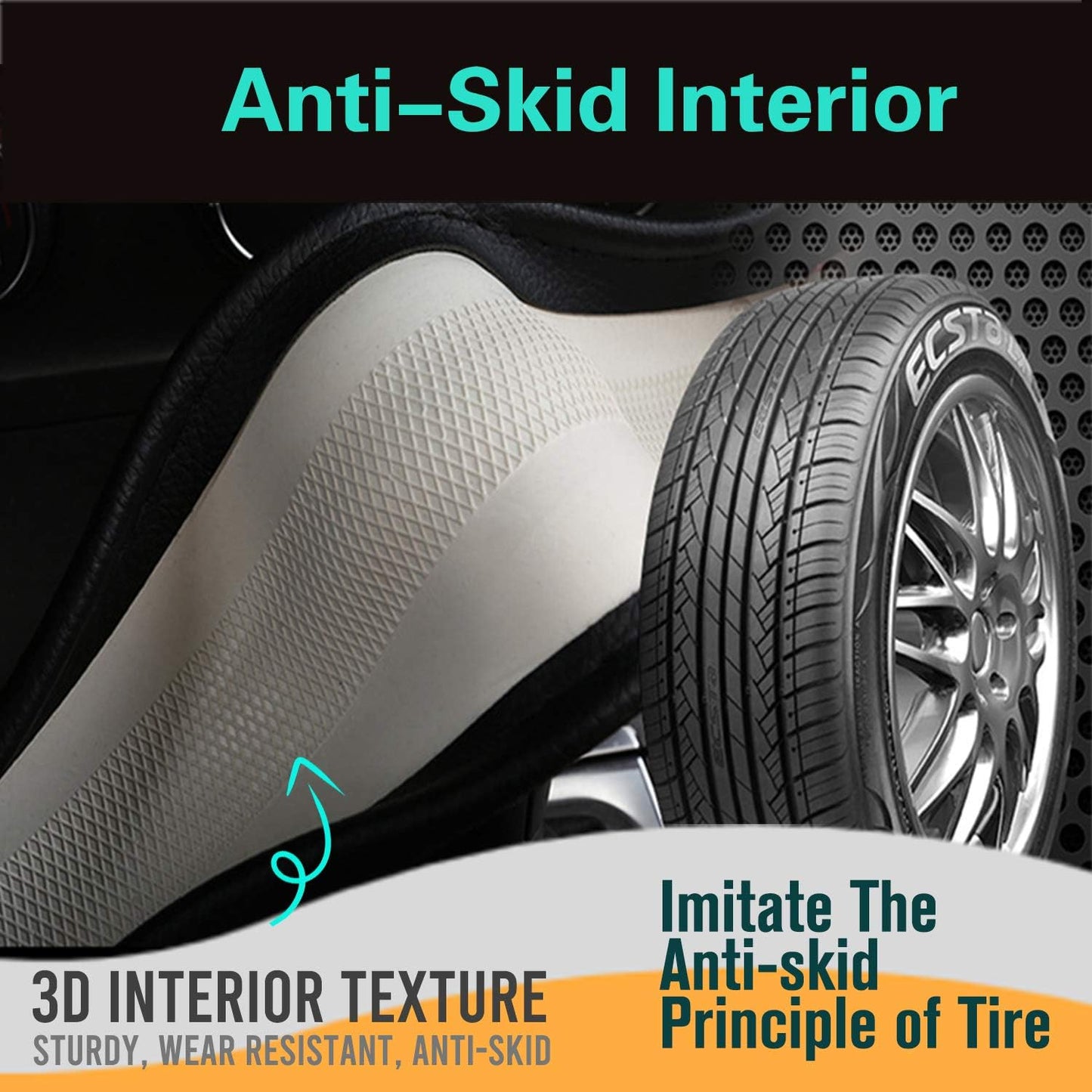 PINCTROT D Shaped 14.5-15 Inch Steering Wheel Cover Great Grip with 3D Honeycomb Anti-Slip Design, Flat Bottom 14.5-15 Inch (Black/Red Stitch)