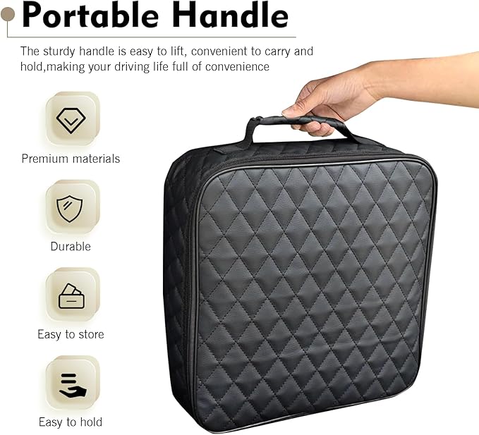 Car Jumper Cable Bag, 12.6In Leather Waterproof Tools Cable Bag, Portable Car Trunk Storage & Organizer for EV Charging Cord, Hoses, Universal for Road Trip Garage