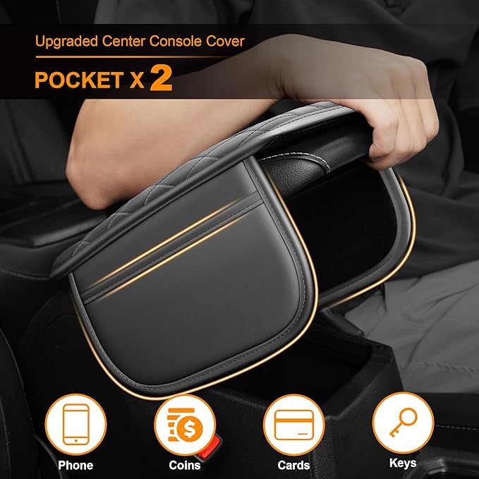 Center Console Cover for Cars Fit for Jeep Wrangler Leather Armrest Covers with 2 Storage Bags(Grey)