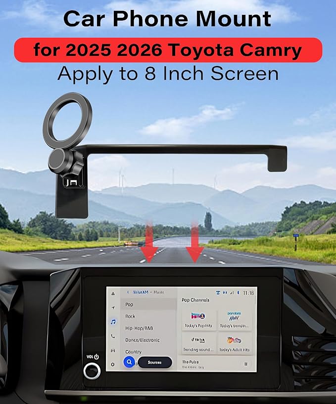 Magnetic Car Phone Mount for 2025 2026 Toyota Camry Accessories, for MagSafe Strong Magnets Cell Phone Holder 8-Inch Screen Cradles, with Portable Phone Gripper 360° Rotation