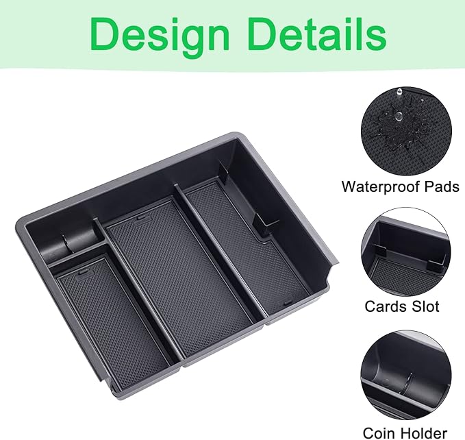 PIMCAR Center Console Organizer Tray for 2014-2018 Chevy Silverado GMC Sierra 1500 & 2015-2019 2500HD/3500HD Models - Custom Fit Storage Insert Accessories
