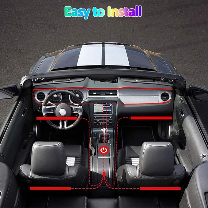 Interior Car LED Strip Light with APP Control,RGB 6 in 1 Neon Ambient Lighting Kits,Under Dash Footwell Automotive Strip Light,Car Ambient Lighting with Music Sync Dynamic Dreamcolor Chasing