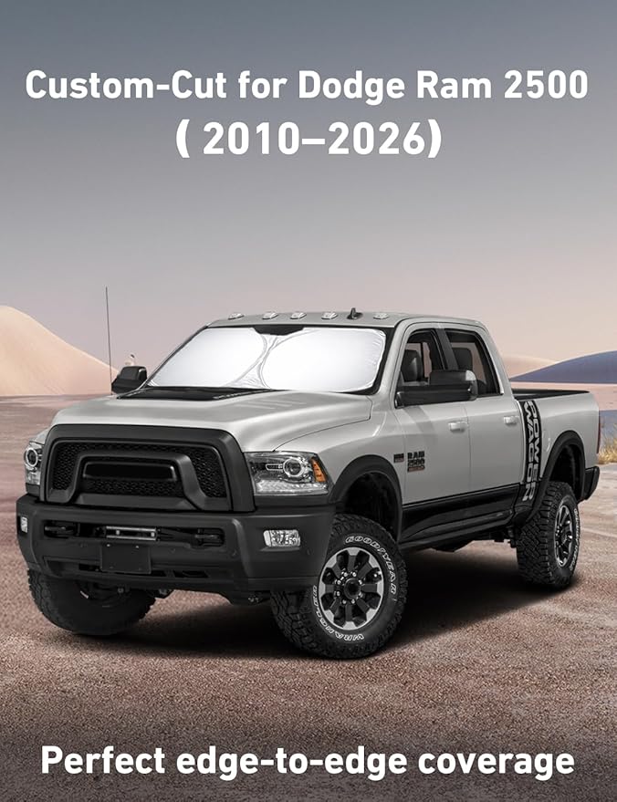 EcoNour Windshield Sunshade Compatible for Dodge Ram 2500 2010-2024 2025 2026, Sun Visor for Front Windshield & Window Sun Shade Cover, UV Heat Blocker & Protector, Car Accessories