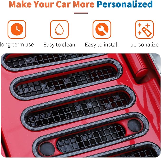 JeCar Carbon Fiber Hood Vent Trim Covers Fit for 2007-2018 Jeep Wrangler JK JKU 2/4-Door 7pcs