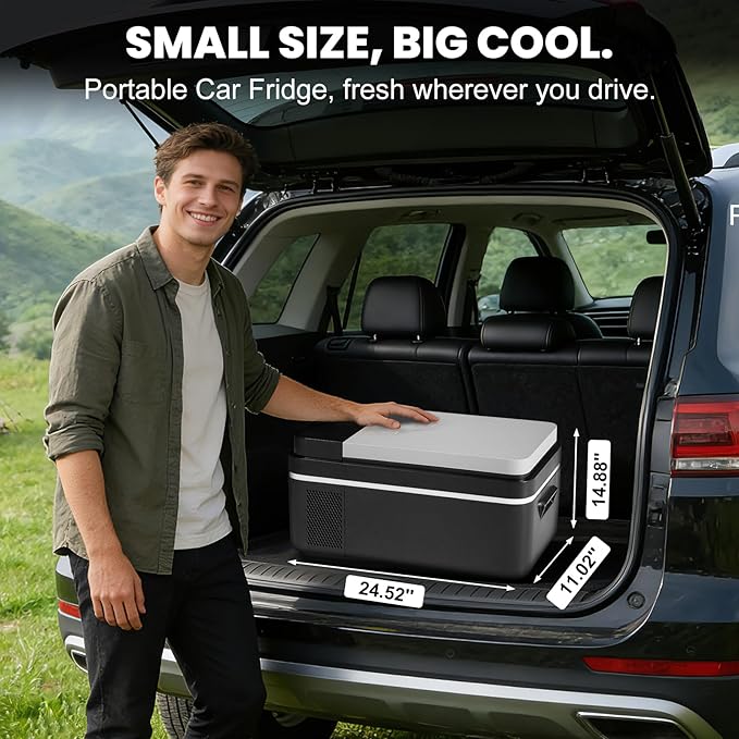 OLIXIS Portable Car Refrigerator, 21QT Single-Zone Electric Cooler for Vehicles, -4℉-68℉ Freezer Smart Control via Bluetooth with Car Battery Protection, Child Lock, 12/24V DC & 100-240V AC Powered