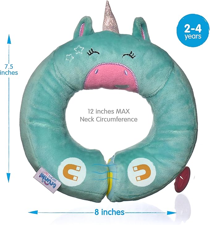 Trunki Kid's Travel Neck Pillow and Chin Rest | Support Sleepy Heads in The Car Seat, Plane, Bike or Pram | Yondi Small UNA Unicorn (Turquoise)