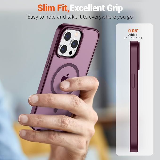 SUPFINE Magnetic for iPhone 15 Pro Max Case (Compatible with MagSafe) (Military Grade Drop Protection) Slim Translucent Matte Shockproof with Anti-Fingerprint Phone Case,Wine Red