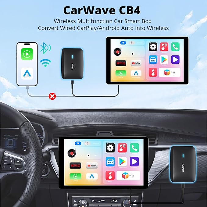 Portable AI Box CarPlay -2025 Upgrade Wireless CarPlay Adapter Compatible with YouTube, Plug & Play Smart AI Box Support DriveChat, Dual Bluetooth, Dual Wi-Fi, Max 128GB TF Card