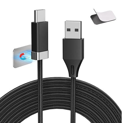 Magtame USB A to USB C Cable 5FT, StayCable with Built-in Magnetic Holder for Nightstand/Desk/Car, Type C Fast Charging Anti-Fall Cord with 2 Adhesive Metal Plates, Braid USB Data Cable for iPhone 17