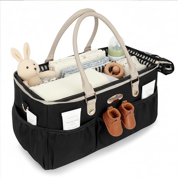 DOKUS & CO Luxe Diaper Caddy Organizer, Extra Large Collapsible Nursery Storage Tote for Baby Essentials & Travel