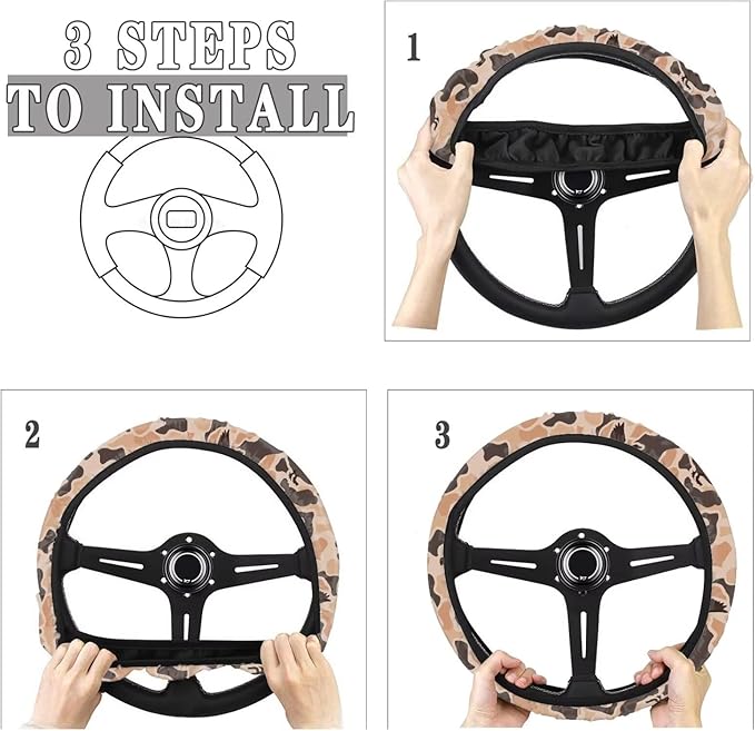 SEANATIVE Duck Camo Hunting Auto Steering Wheel Cover Auto Interior Protector Accessiores,Non-Slip Universal fit 15 inch, for Van Car Sedan SUV
