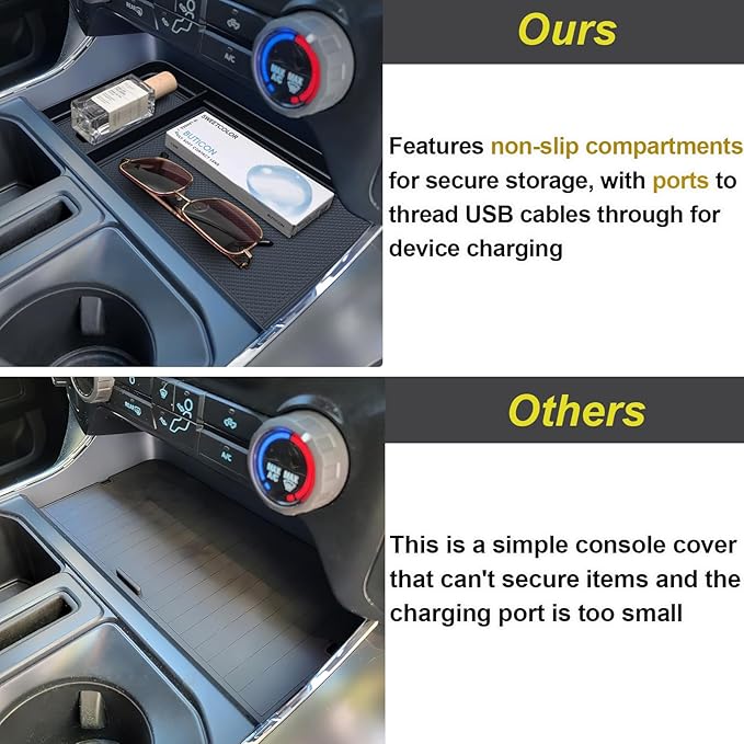 PIMCAR Center Console Organizer for 2021-2026 Ford F150 & 2022-2025 F150 Lightning XLT Pro Hidden Storage Tray with USB Hole Interior Accessories (Fits into The Open Pocket in Front of The Shifter)