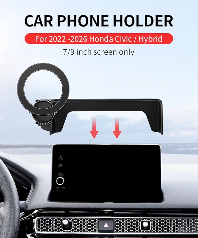 MaserWeller Car Phone Holder for Honda Civic 11th Gen 2022 2023 2024 2025 2026 Accessories 7/9-inch Screen 360° Rotation Phone Mount Compatible with MagSafe iPhone Accessories