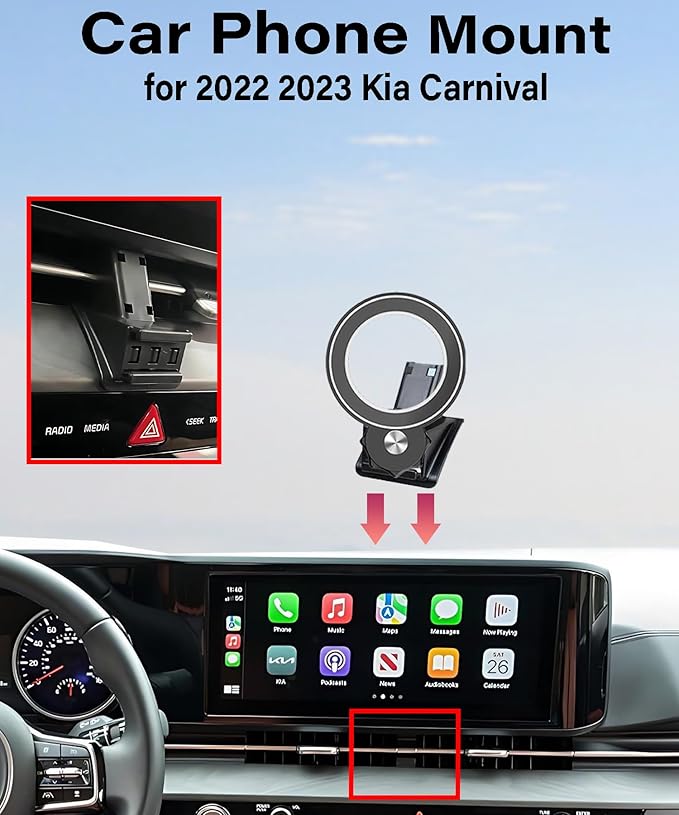 Car Phone Holder for Kia Carnival 2022 2023 Accessories Compatible with MagSafe Hands-Free 360 Degree Rotation Adjustable Cell Phone Mount Does Not Affect Air Vent