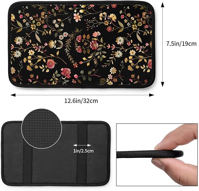 Car Center Console Cover Flower Vintage Retro Armrest Cover Cushion Cute Floral Rustic Universal Car Armrest Seat Box Pad Green Leaf Car Interior Accessories Protector for Most Vehicle