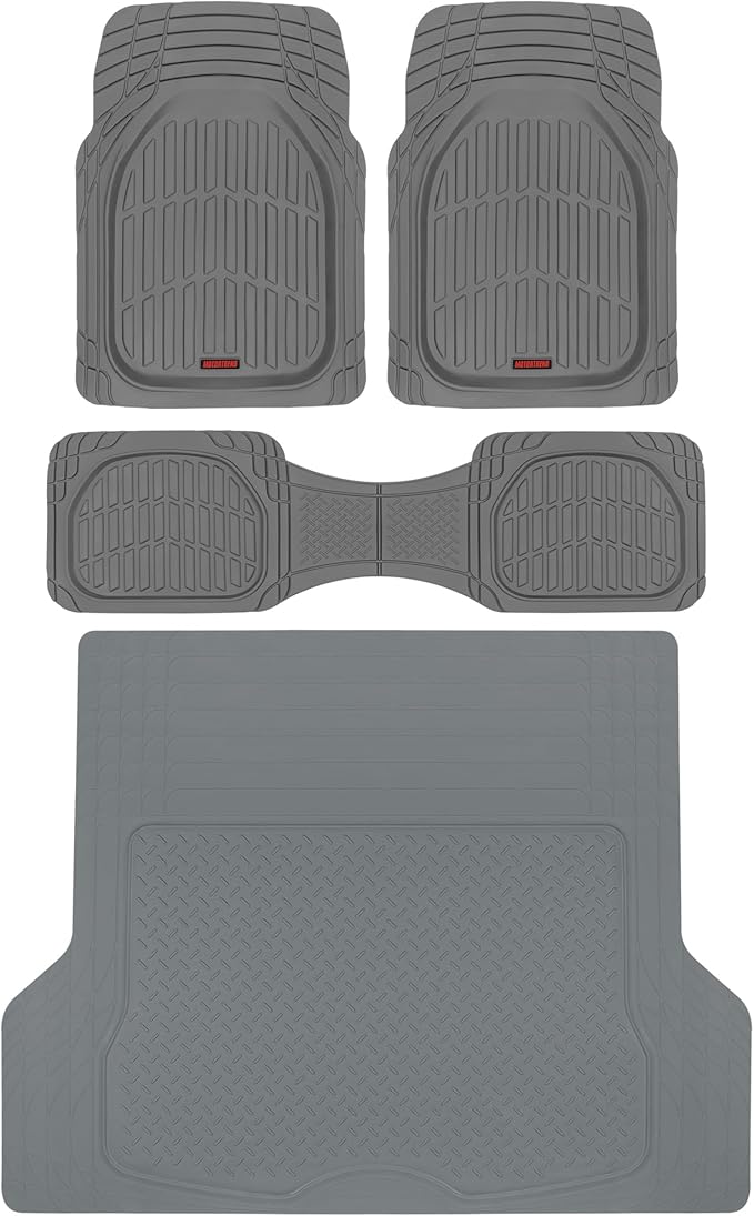 Motor Trend FlexTough™ Deep Dish Contours Rubber Car Floor Mats with Trunk Mat Cargo Liner, Front & Rear Combo Set fits Most Car SUV Van Coupe Sedan, Heavy Duty All Weather Trim to Fit