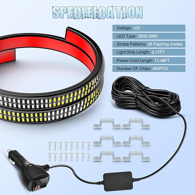 Nilight 2PCS 24 inch Truck Grille Strobe Lights Strip 384 LED Emergency Light Green White Flexible Side Flashing Warning Caution Safety Waterproof Lighting Kit for Trucks Tow Plow Construction Vehicle