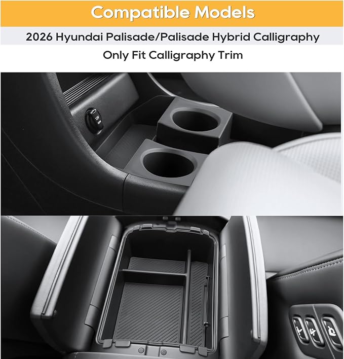 For Hyundai Palisade/Palisade Hybrid Center Console Organizer for 2026 Hyundai Palisade/Palisade Hybrid (Calligraphy) Middle Armrest Storage Tray 3PCS Interior Accessories - Only Fit Calligraphy Trim
