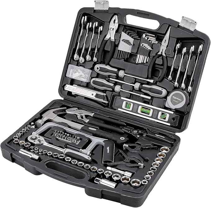Amazon Basics 173-Piece General Household Hand Tool Set with Storage Case, Portable Tool Kit for Home Maintenance and Everyday Repairs