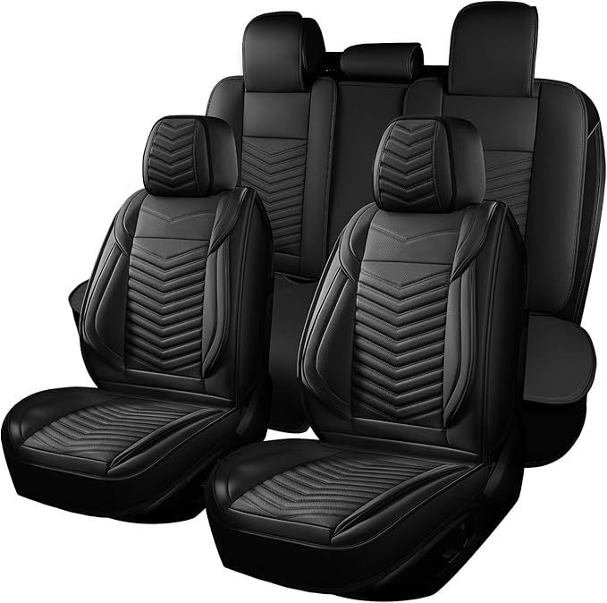 Nappa Leather Car Seat Covers Full Set, Black Car seat Protector 5 Seats, Waterproof Car Seat Cushion, Universal Automotive Seat Covers Fit for SUV Truck Pick-up Sedan, Front and Rear