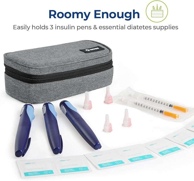 AUVON Insulin Cooler Travel Case with 2 x 160g Ice Packs, 10–11 Hour Cooling, Compact Insulated Diabetic Medication Bag Fits 3–4 Insulin Pens & Diabetic Supplies, 8.27 x 4.33 x 2.56 in, TSA-Friendly
