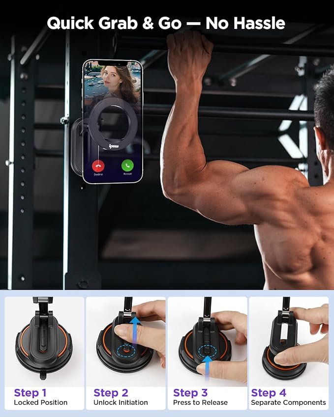 IPOW 3 in1 Dual Included Bases Car Phone Holder, Detachable Magnetic Car Phone Mount Compatible with iPhone 17 16 15 Pro Max, Compatible with MagSafe for Dashboard, Gym, Windshield, Office, Home