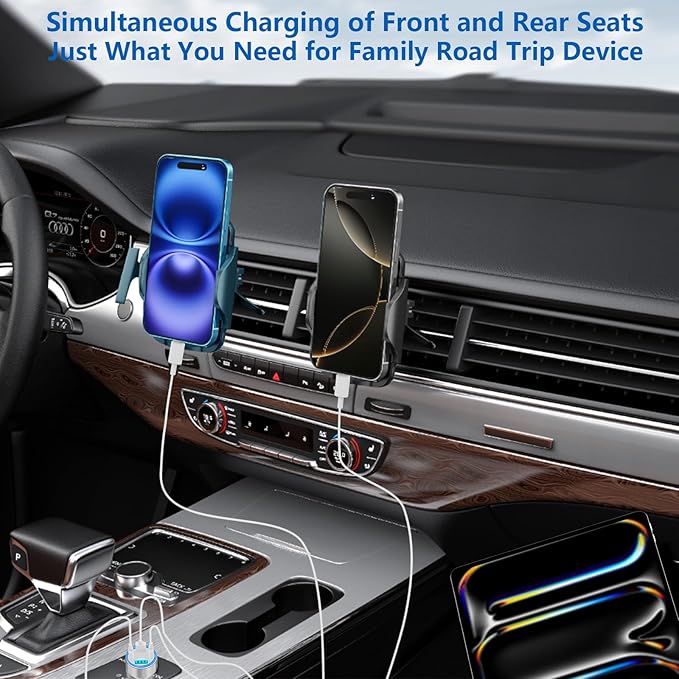 USB C Car Charger, KYOHAYA 2Pack 90W 4-Port Dual USB-C & USB-A Car Power Cigarette Lighter PD/QC3.0 Type C Car Carplay Charger Fast Charging for iPhone 17 17 Pro 16 15 14 13 12 11/Galaxy S26 S25/Pixel