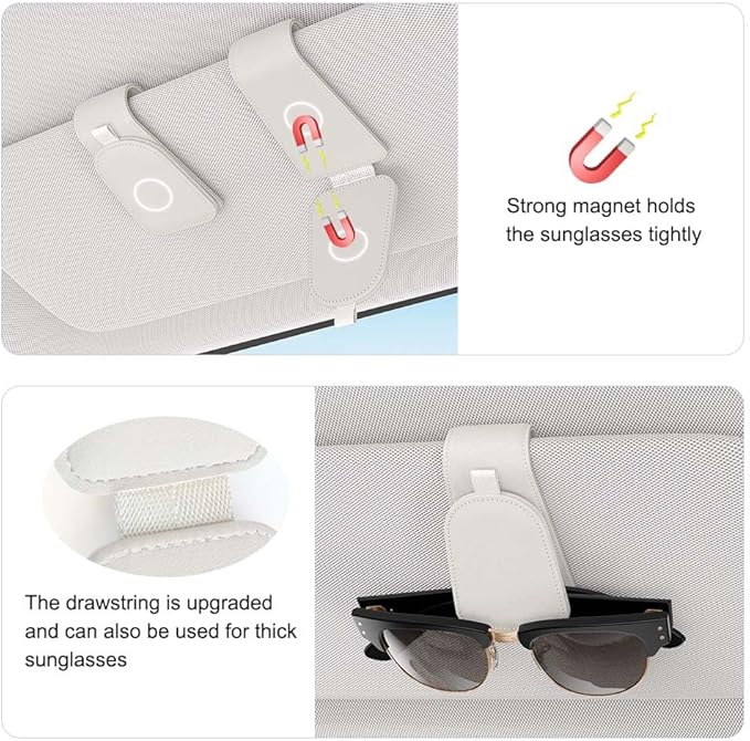 Sotfamily Sunglass Holder for Car Visor, Suede Cloth Magnetic Sunglass Organizer for Car Accessories, 2 Packs, White