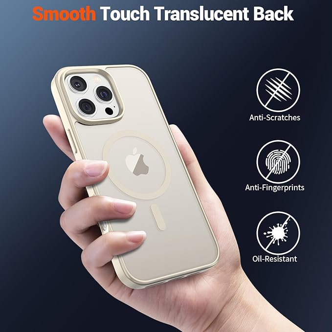 SUPFINE Magnetic for iPhone 16 Pro Case (Compatible with MagSafe) (Military Grade Drop Protection) Translucent Matte Shockproof with Anti-Fingerprint Phone Case,Antique White