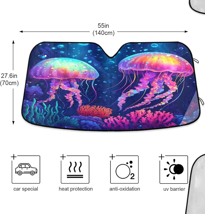 xigua Jellyfish Car Windshield Sunshade Foldable Front Window Sun Visor Protector for Car,SUV,Truck - Keep Vehicle Cool,55 x 27.6 Inch