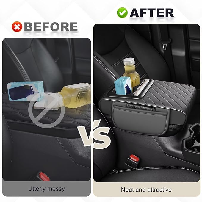 Center Console Cover Fit for Venza Faux Leather Car Armrest Cushion with Storage Bags, Cup Holder ＆ Phone Storage Multifunctional Middle Console Cover(Grey)