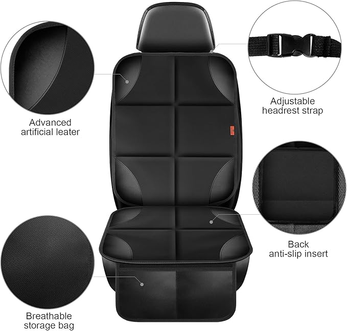 XHYANG Car Seat Protector 1 Pack Car Seat Cushion Mat Thickest Padding,Waterproof 600D Fabric Car Seat Covers for Non-Slip Backing Mesh Pockets for Baby and Pet (Beige, 1 Pc)