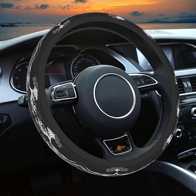 Sea Wave Steering Wheel Cover, Cute Print Steering Wheel Cover Protector, Ultra Thin Breathable Non-Slip, Car Accessories for Men, for Steering Wheel with a Diameter of 14.5"-15"
