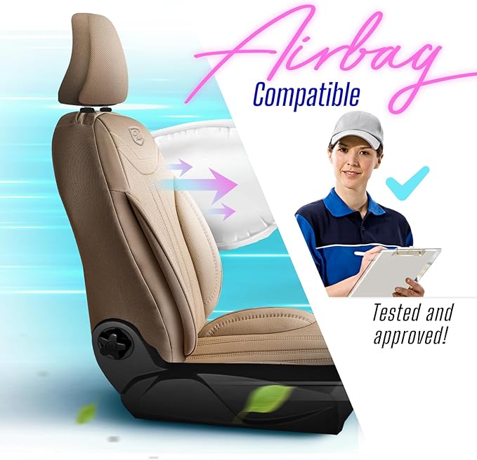 Premium Car Seat Covers Front Seat - Nappa Leather Car Seat Cover for SUV, Cars, Most Pickups, Beige, Car Seat Protector, Car Seat Covers Front Seats, Car Seat Protector