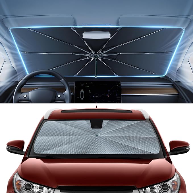 Autorder Windshield Sun Shade Umbrella for 2014-2019 Toyota Highlander Accessories,Upgraded Ice Crystal Material,Easy Setup Umbrella Sunshade for Car Windshield,100% Sun Blocking