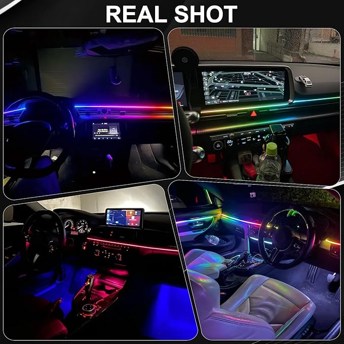 Dreamcolor Acrylic Interior Car LED Strip Lights, 6 in 1 Ambient Lighting Kit with Wireless APP, Dynamic Chasing Music Sync Fiber Optic Lights with DIY Mode, Car Inside Lighting Accessories