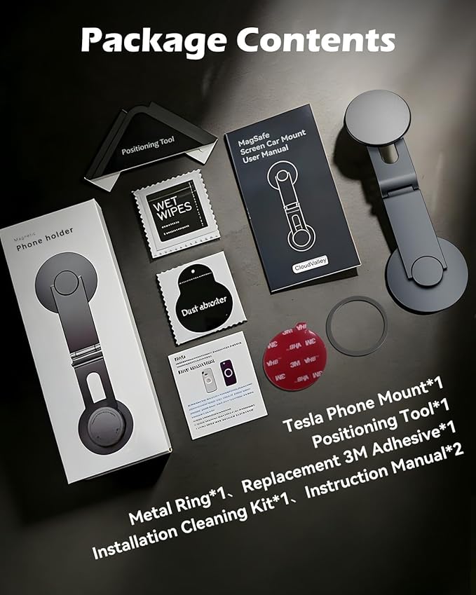 CloudValley Tesla Model 3/Y Phone Mount, Magnetic Car Metal Holder with Strong Magnet Power,【Foldable & Extendable Hidden Design】Tesla Screen Stand for 3/Y/S/X/Cybertruck, Designed for MagSafe iPhone