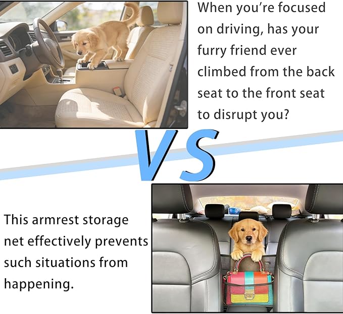 Car Storage Bag, Auto Net Pocket Handbag Holder, Driver Storage Netting Pouch for Document Phone Tissue Purse Storage, Organizer Mesh Bag Between Two Seats, Backseat Pets Barrier, Black