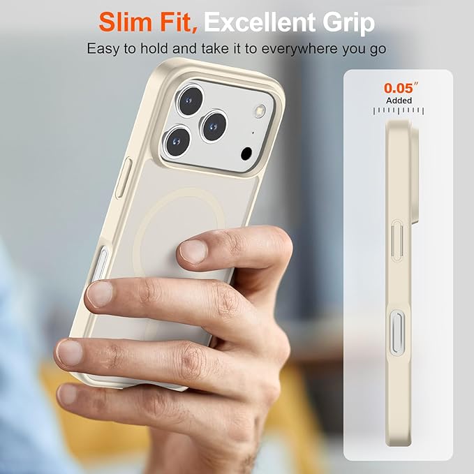 SUPFINE Magnetic for iPhone 17 Pro Max Case (Compatible with MagSafe)(Military Grade Drop Protection) Translucent Matte Shockproof with Anti-Fingerprint Phone Cover,Antique White