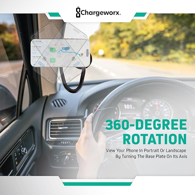 CHARGEWORX Magnetic Phone Stand Mount for Car Windshield – 14-Inch Flexible Gooseneck Holder with Strong Suction Cup & 360° Rotation, Magsafe iPhone & Android Compatible Car Holder Accessory