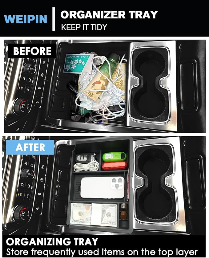 for 3PCS Center Console Organizer Tray&Console Tray Compatible with 2014-2018 Chevy Silverado/GMC Sierra 1500& 2015-2019 Silverado&Sierra 2500HD/3500HD - Full Console w/Bucket Seats Only