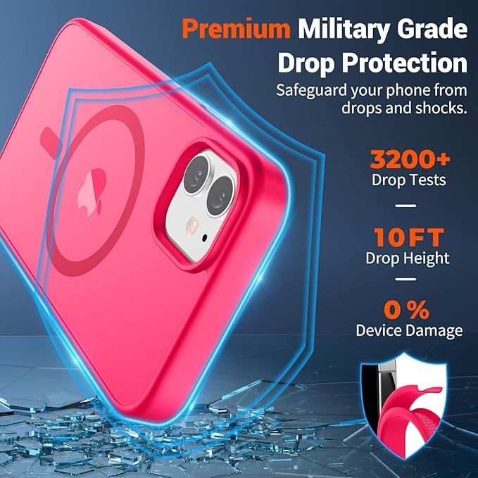 SUPFINE Magnetic for iPhone 11 Phone Case with Screen Protector (Compatible with MagSafe) (Military Grade Drop Protection) Slim Translucent Matte Shockproof Phone Cover,Hot Pink