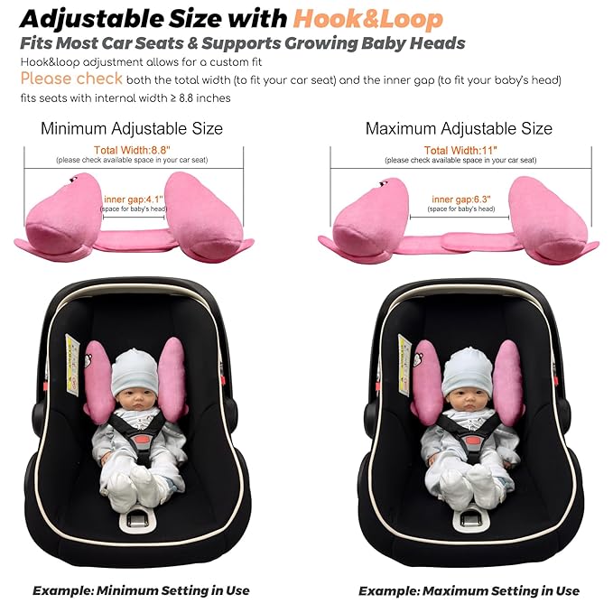 Baby Infants Adjustable Head Support Safety Pillow for Car Seat Baby Soft Neck Body Head Support, U-Shape Children Travel Pillow Cushion Stroller Neck Support for Toddlers,Pink
