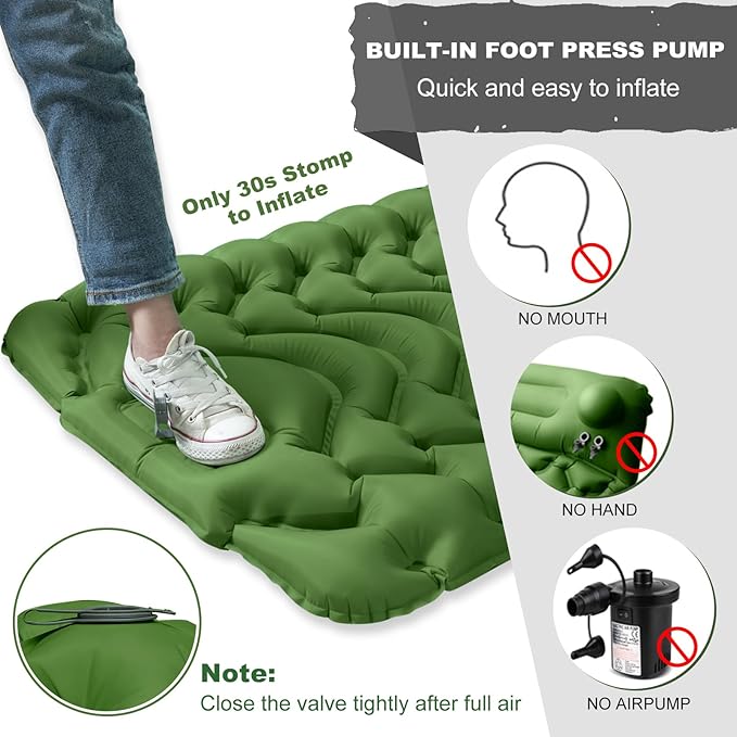 MEETPEAK Camping Sleeping Pad with Pillow, Upgraded Extra Thickness Inflatable Foot Press Camping Mat, Durable Waterproof Lightweight Sleeping Air Mattress for Hiking Backpacking Traveling