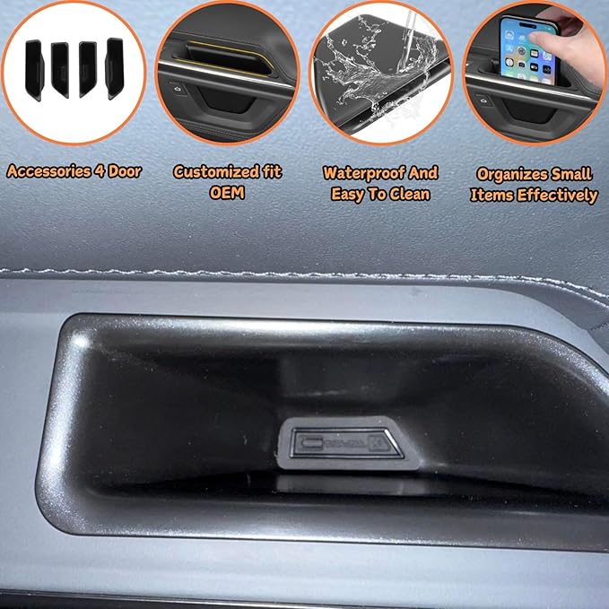 Passenger Grab Door Handle Storage Box for 2026 2025 Rivian R1s R1t Gen 2 Car Door Side Organizer Tray Pocket Insert Front & Rear Interior Accessories - Black ABS (Not Fit Rivian Gen 1), 4/Pack